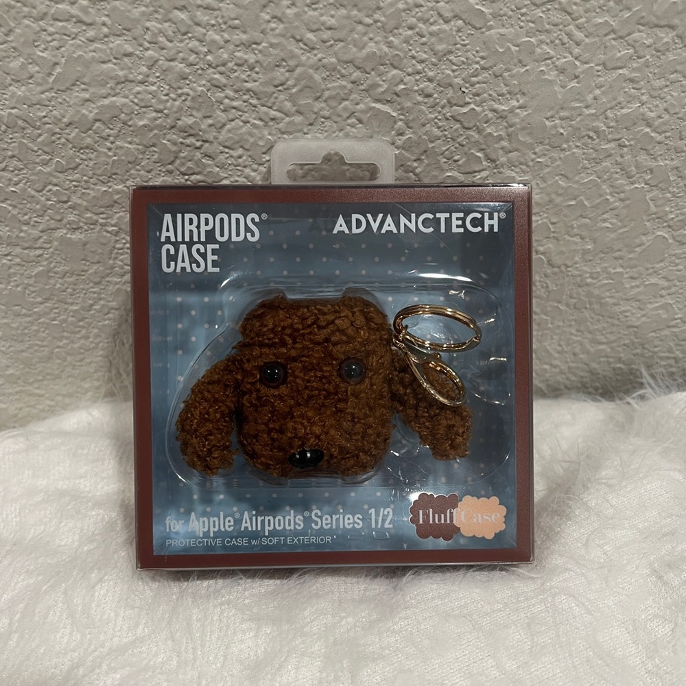 Advanctech Fluff Airpods Case For Apple Airpods Series 1/2-Brown Poodle ~ New
